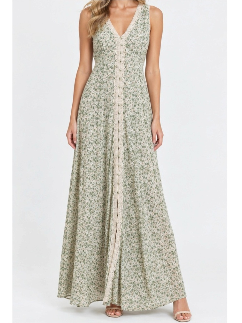 ZOCO. Honey Floral Maxi Dress, Ditsy Green, Small